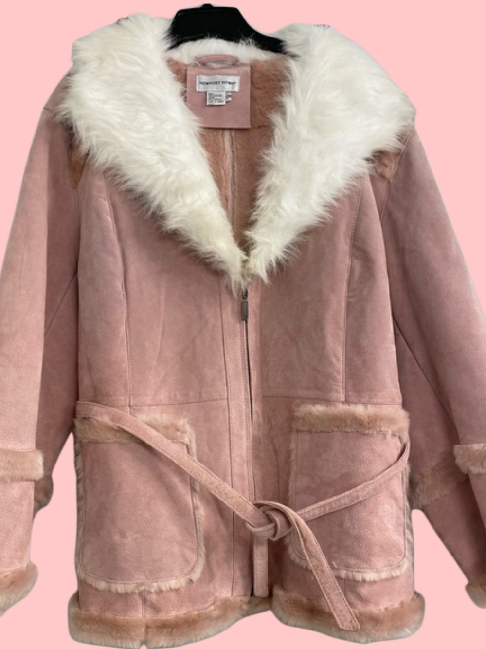 Newport News Blush Pink Teddy Jacket with Ivory Faux-Fur Trim